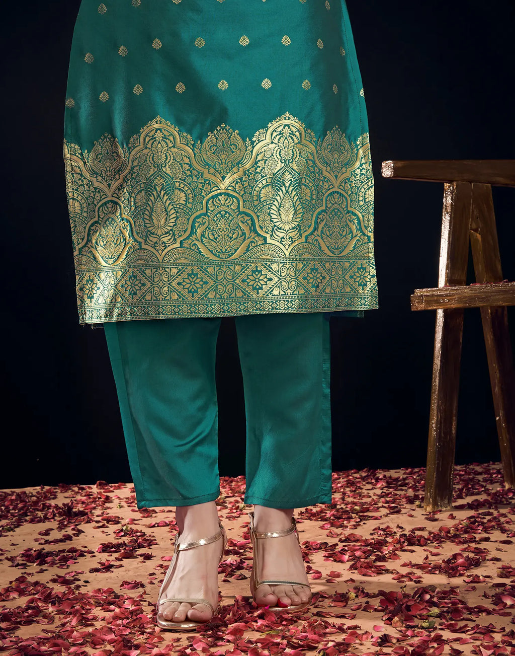 Silk Jacquard Woven Straight 3 Piece Kurta Set