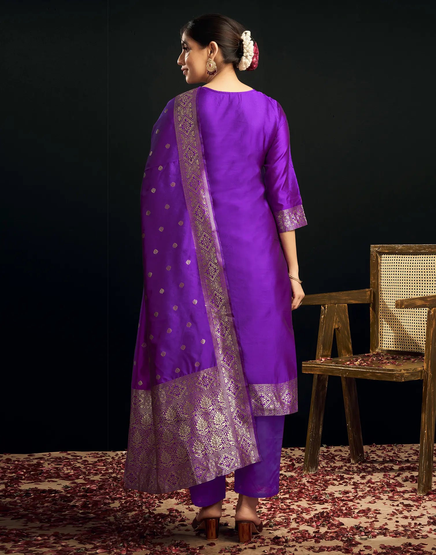 Silk Jacquard Woven Straight 3 Piece Kurta Set