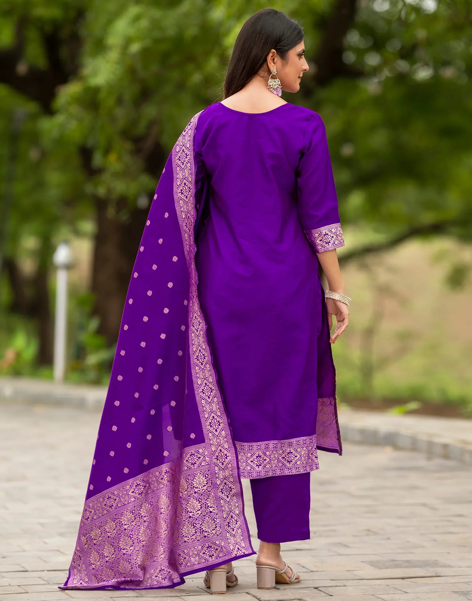 Silk Jacquard Woven Straight 3 Piece Kurta Set