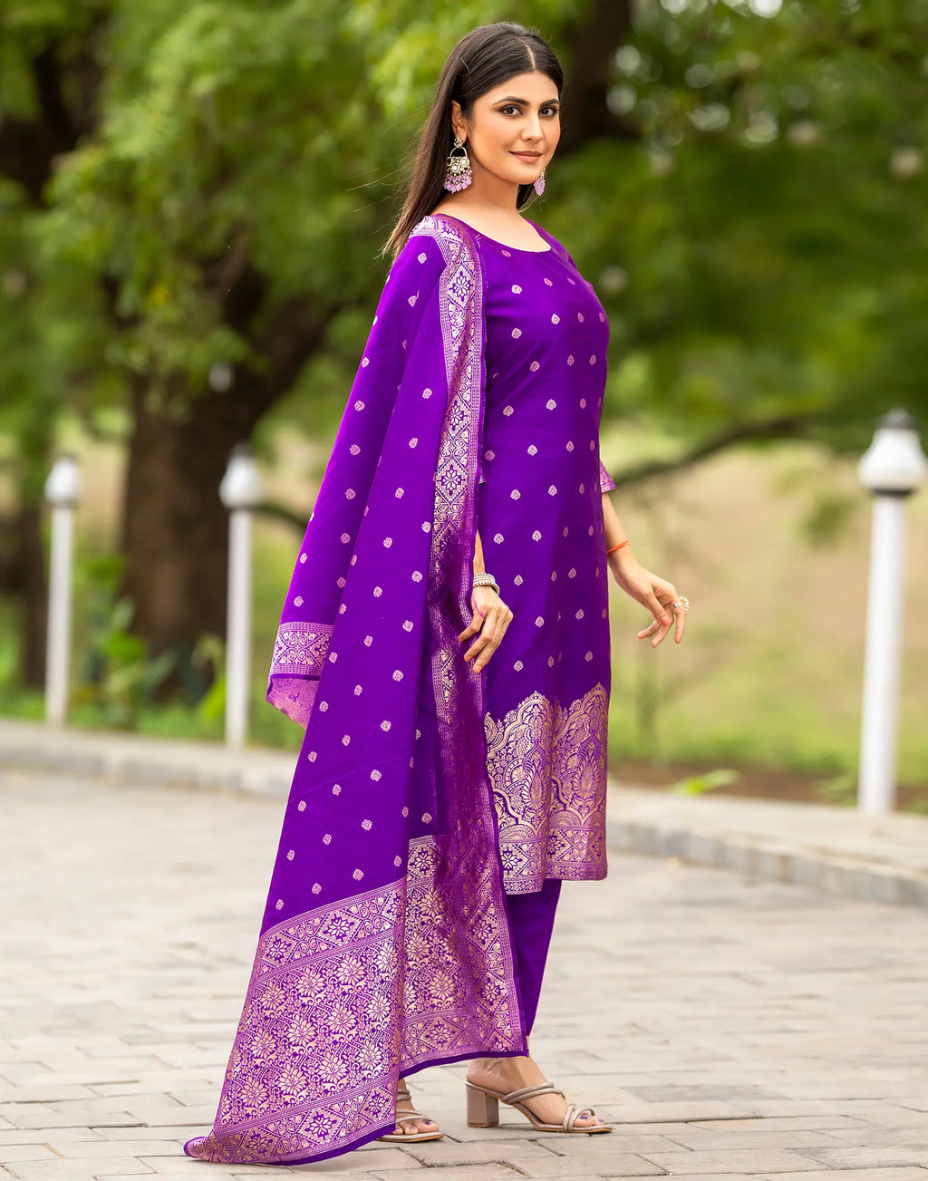 Silk Jacquard Woven Straight 3 Piece Kurta Set