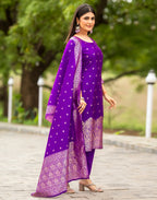 Silk Jacquard Woven Straight 3 Piece Kurta Set