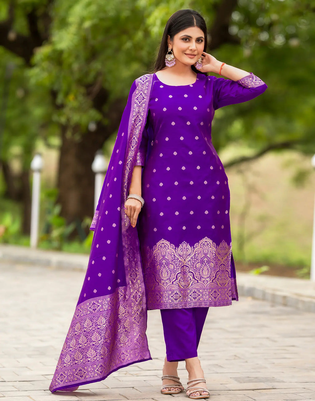 Silk Jacquard Woven Straight 3 Piece Kurta Set