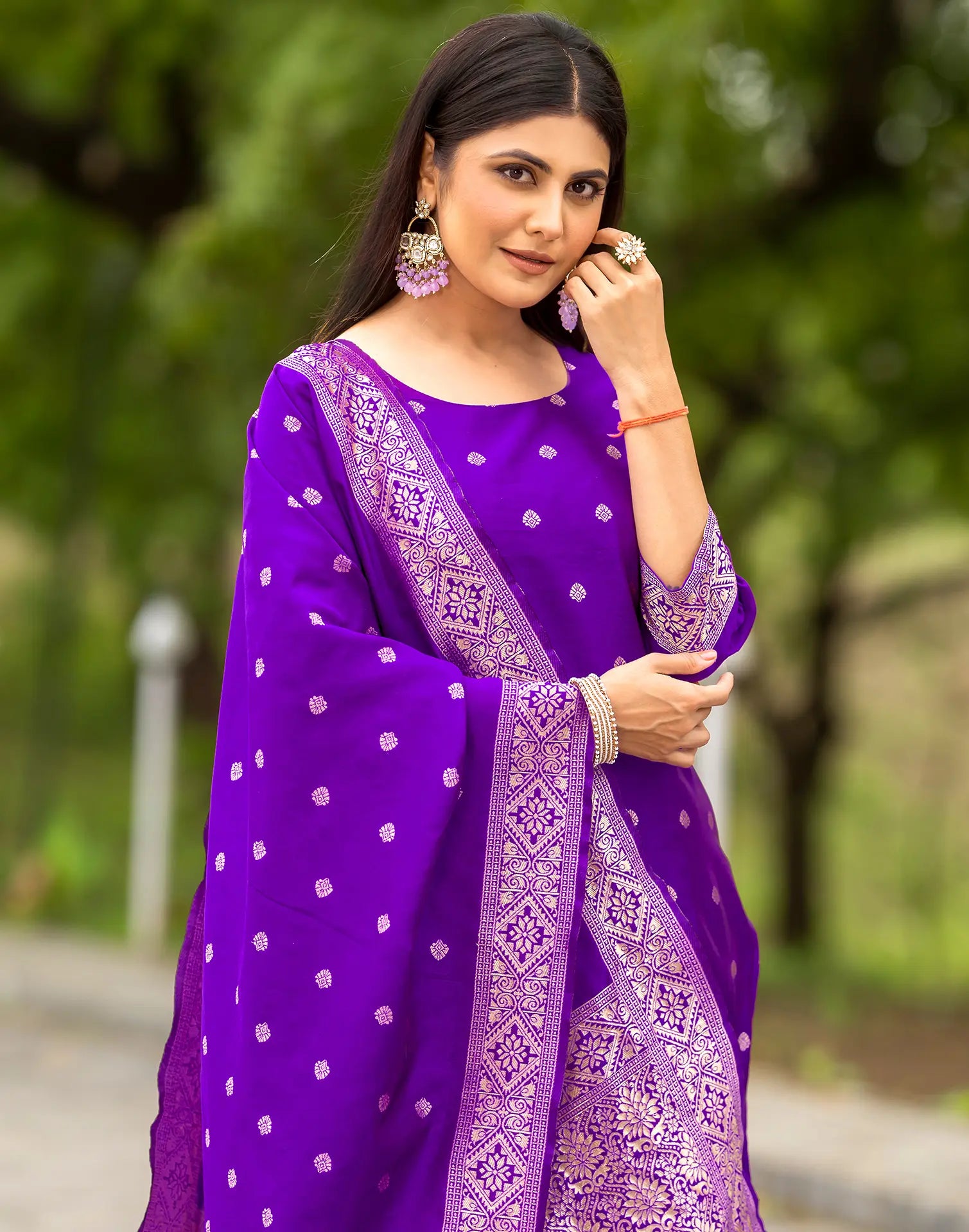 Silk Jacquard Woven Straight 3 Piece Kurta Set