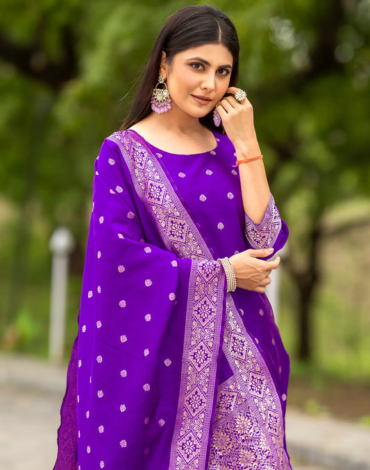 Silk Jacquard Woven Straight 3 Piece Kurta Set