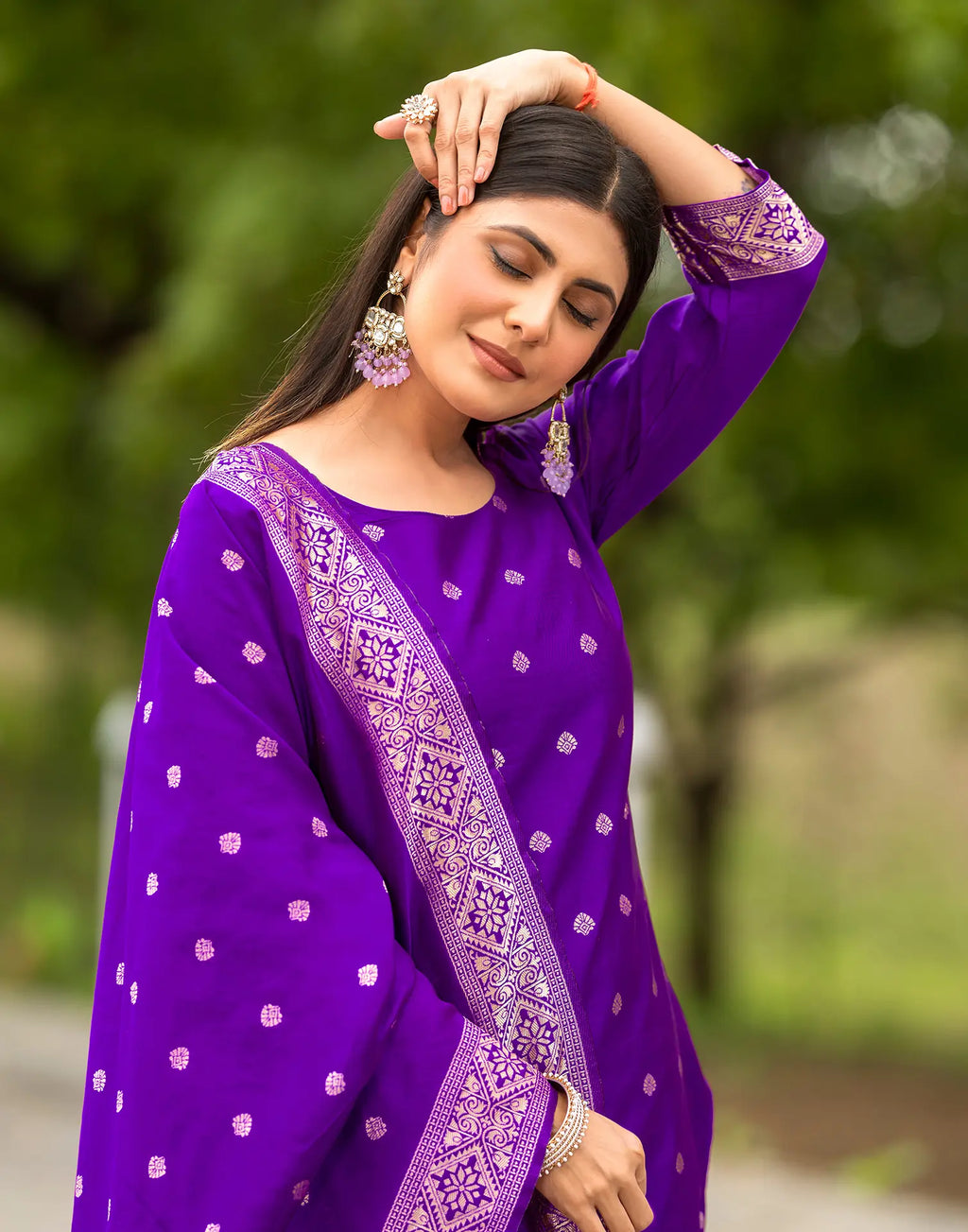 Silk Jacquard Woven Straight 3 Piece Kurta Set