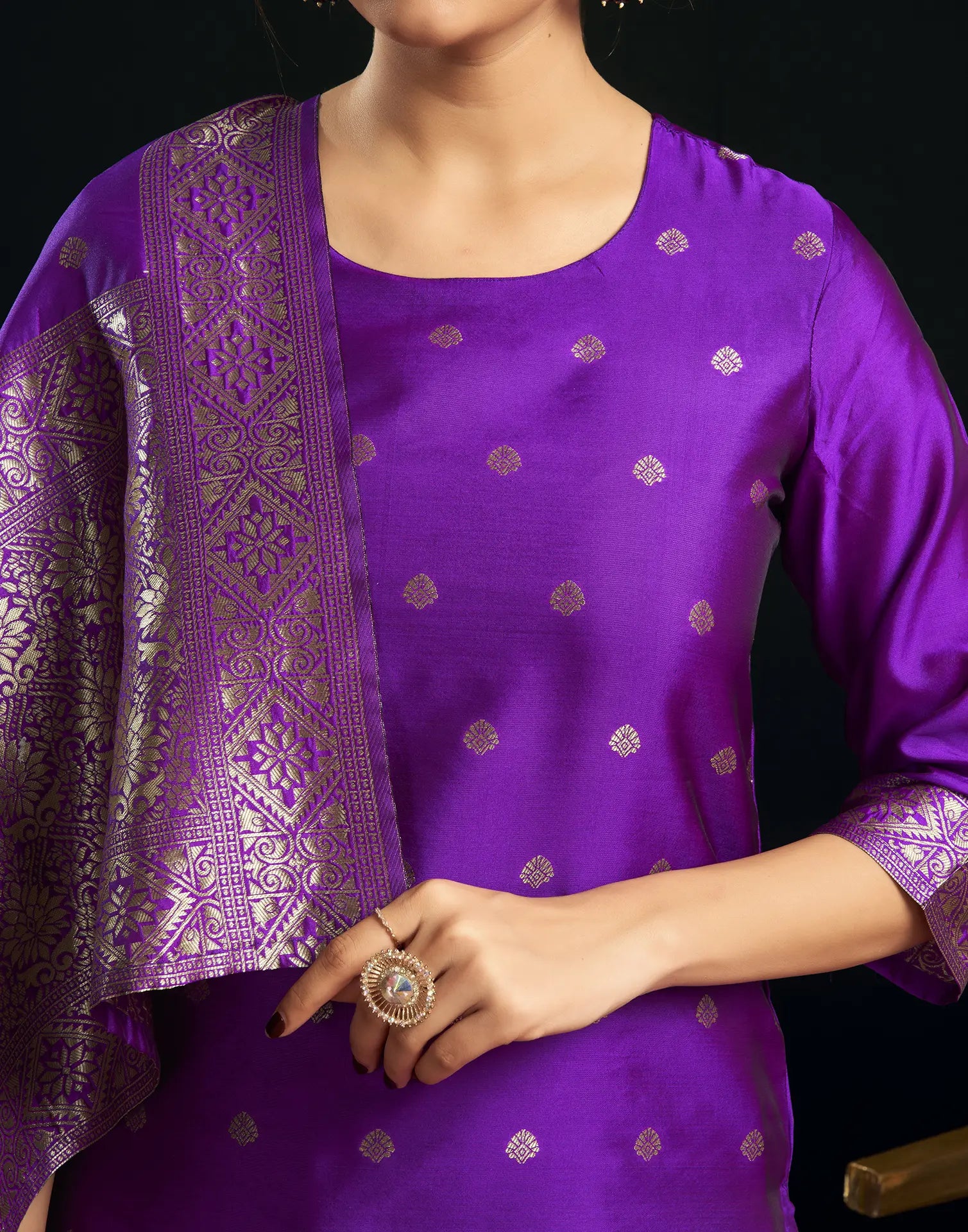 Silk Jacquard Woven Straight 3 Piece Kurta Set