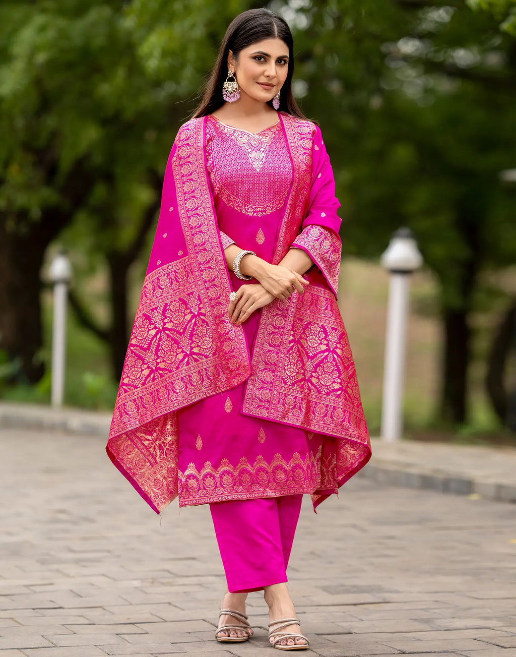 Silk Jacquard Woven Straight 3 Piece Kurta Set
