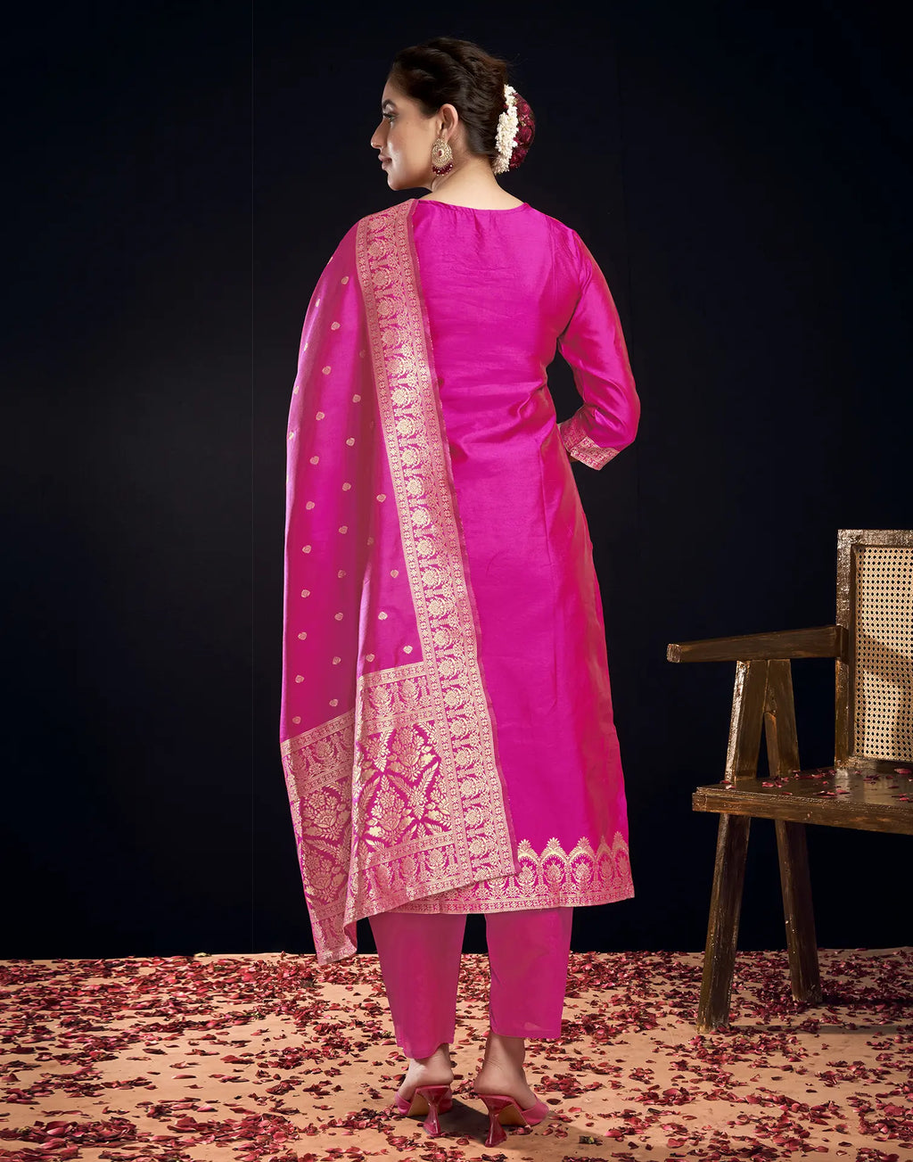 Silk Jacquard Woven Straight 3 Piece Kurta Set