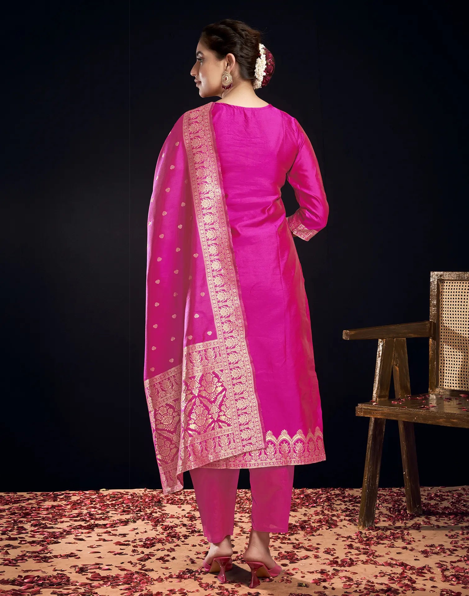 Silk Jacquard Woven Straight 3 Piece Kurta Set