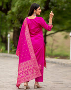 Silk Jacquard Woven Straight 3 Piece Kurta Set