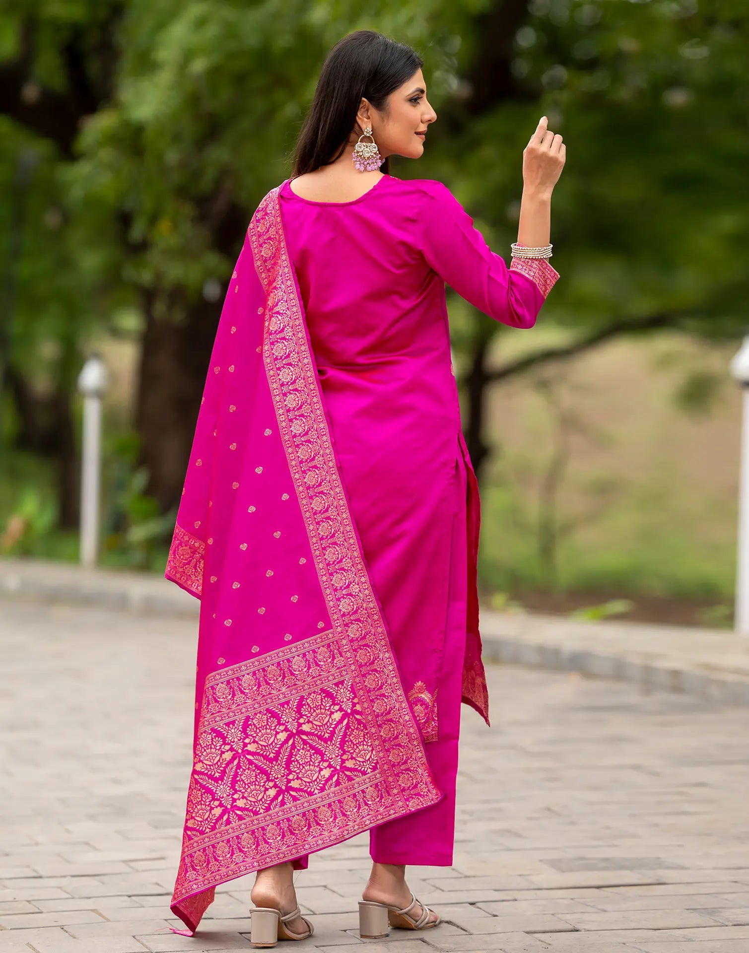 Silk Jacquard Woven Straight 3 Piece Kurta Set