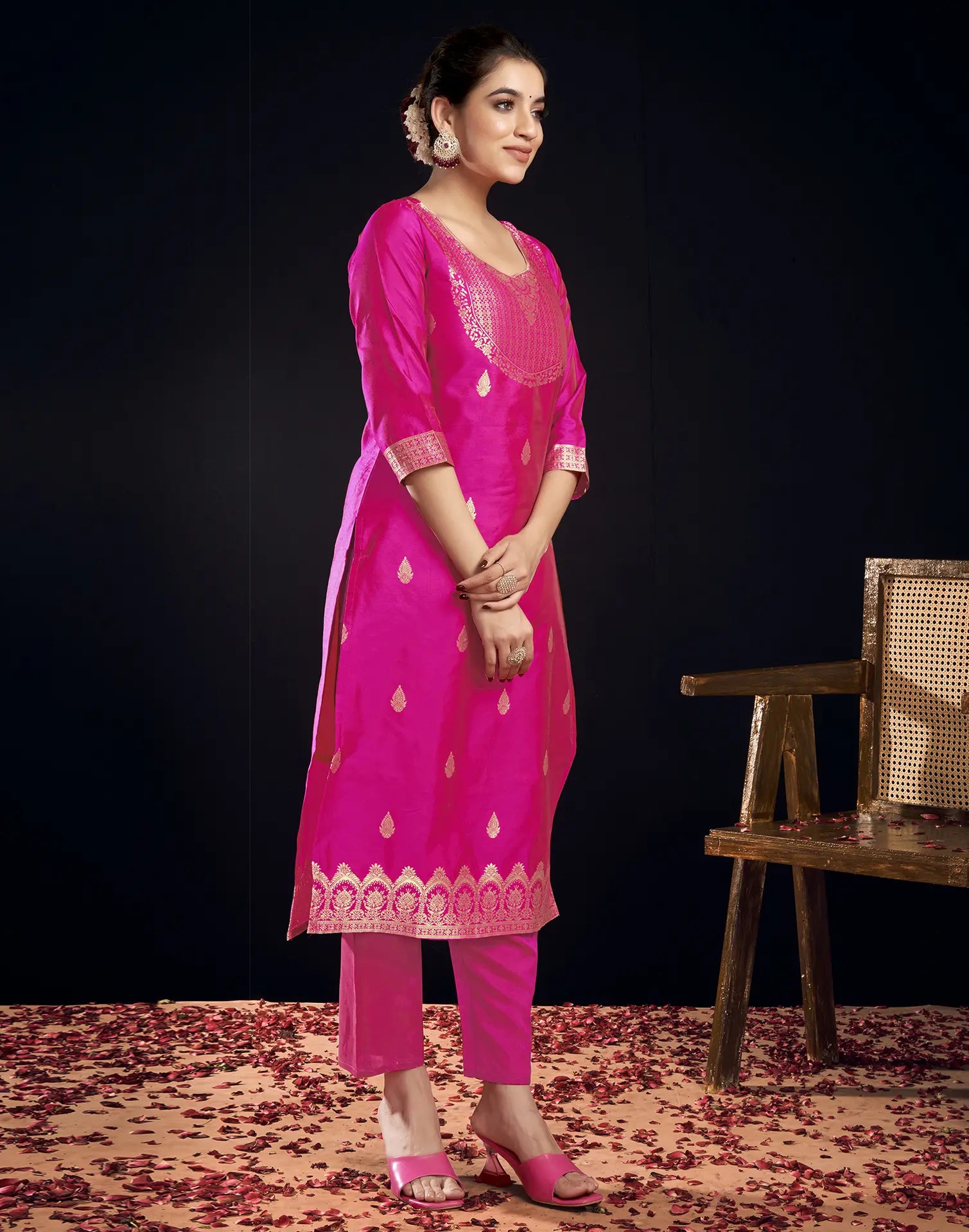 Silk Jacquard Woven Straight 3 Piece Kurta Set
