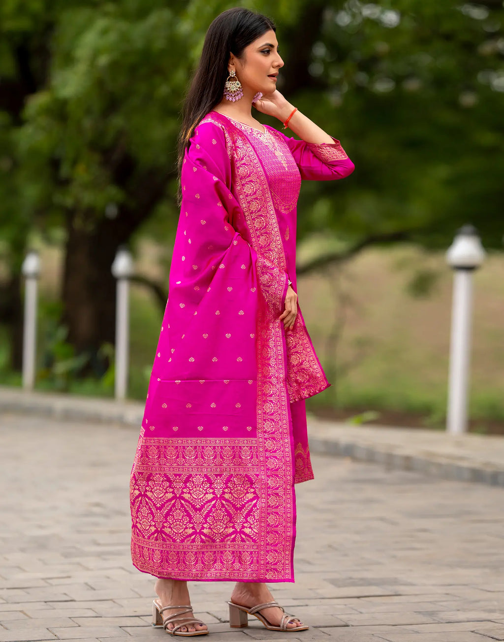 Silk Jacquard Woven Straight 3 Piece Kurta Set