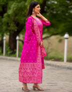 Silk Jacquard Woven Straight 3 Piece Kurta Set