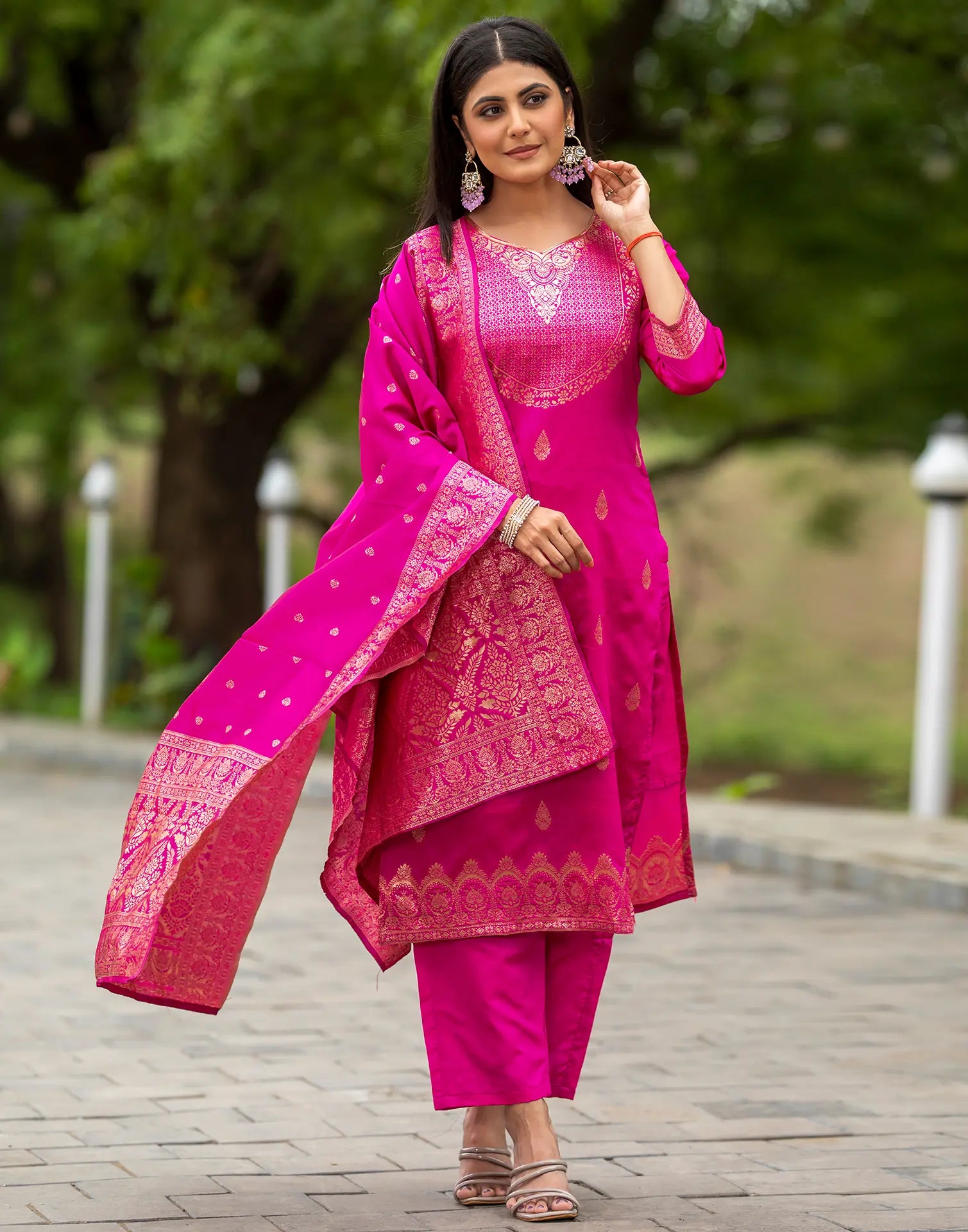 Silk Jacquard Woven Straight 3 Piece Kurta Set