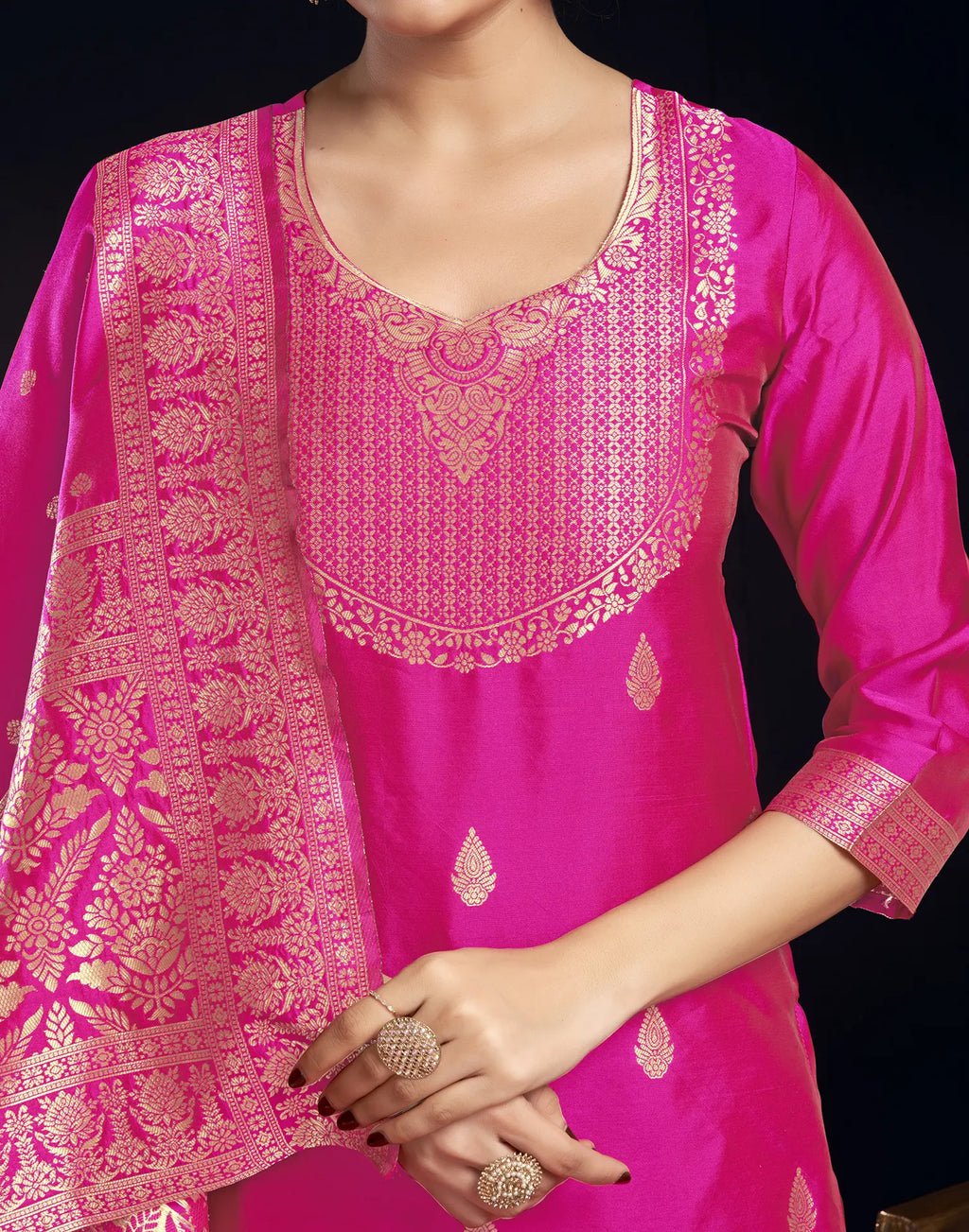 Silk Jacquard Woven Straight 3 Piece Kurta Set