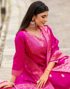 Silk Jacquard Woven Straight 3 Piece Kurta Set