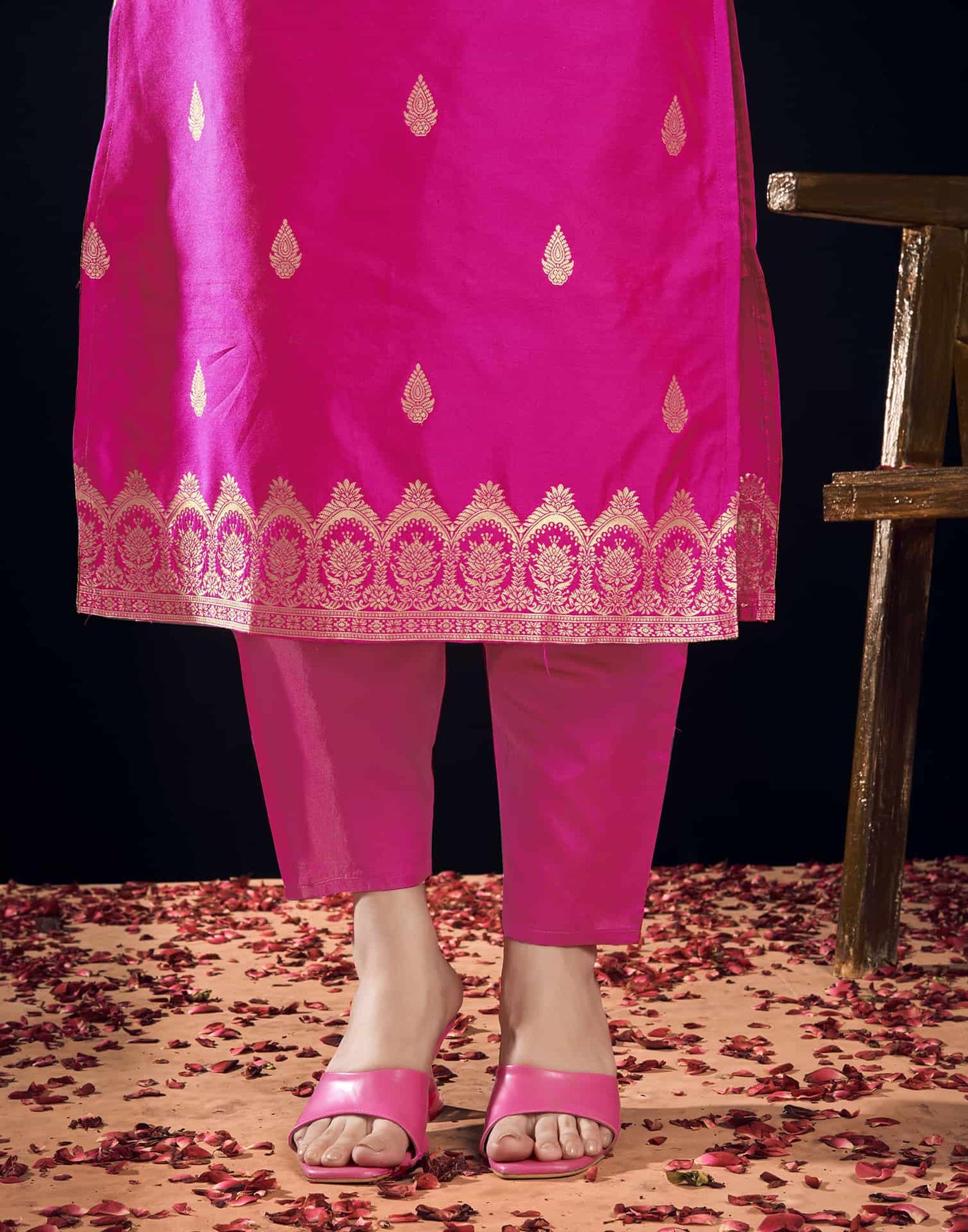 Silk Blend Jacquard Work Straight Kurta with Pant & Dupatta