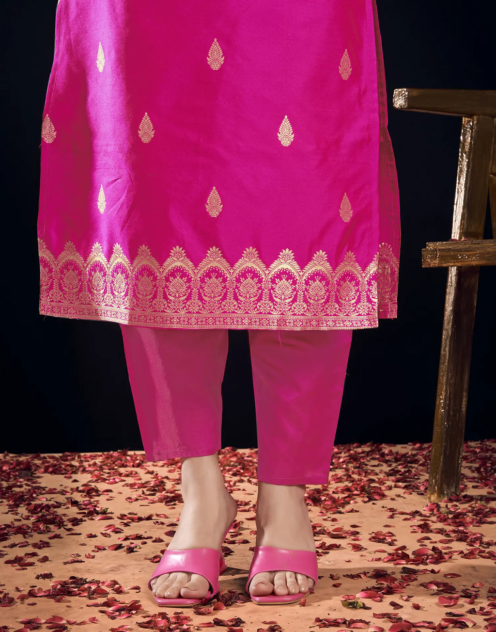 Silk Jacquard Woven Straight 3 Piece Kurta Set