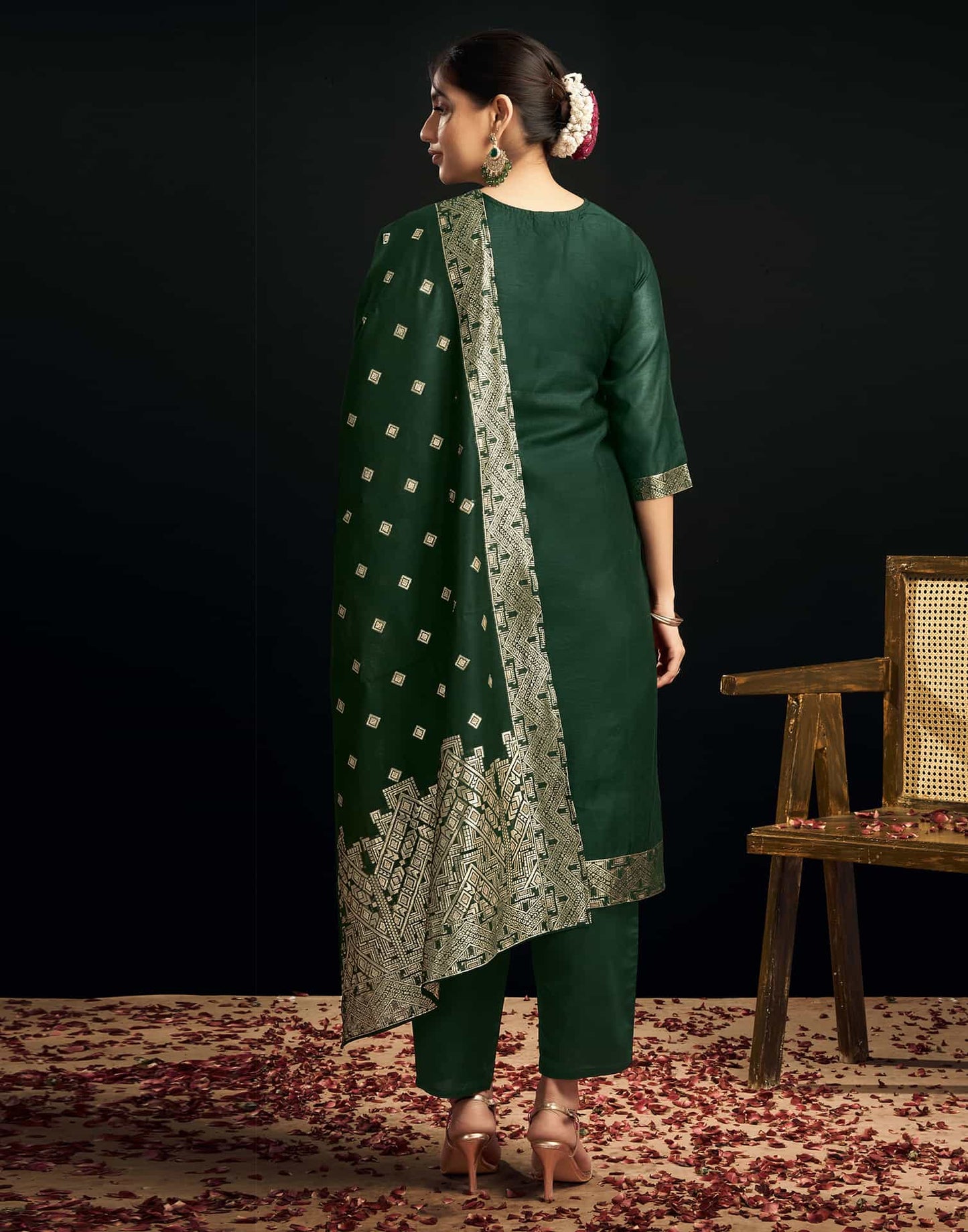 Silk Blend Jacquard Work Straight Kurta with Pant & Dupatta
