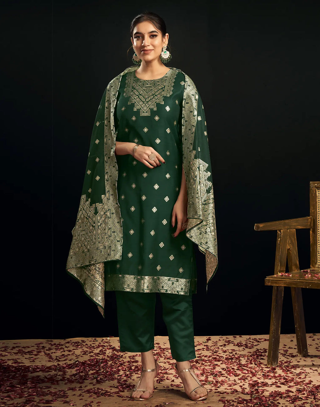 Silk Jacquard Woven Straight 3 Piece Kurta Set