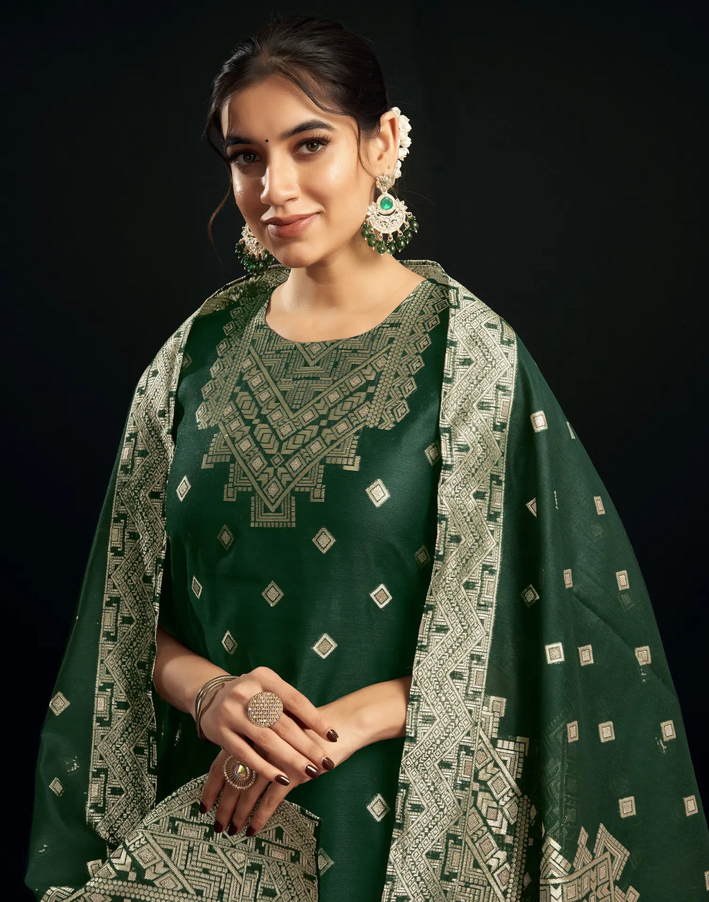 Silk Jacquard Woven Straight 3 Piece Kurta Set