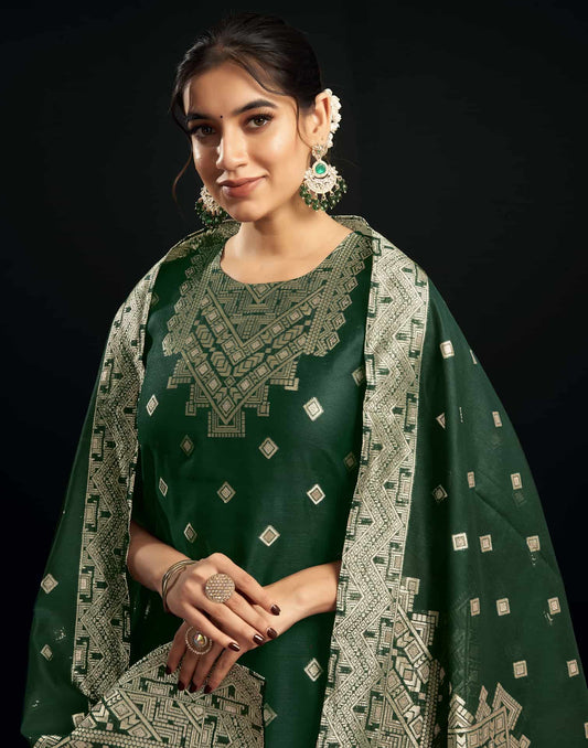 Silk Blend Jacquard Work Straight Kurta with Pant & Dupatta