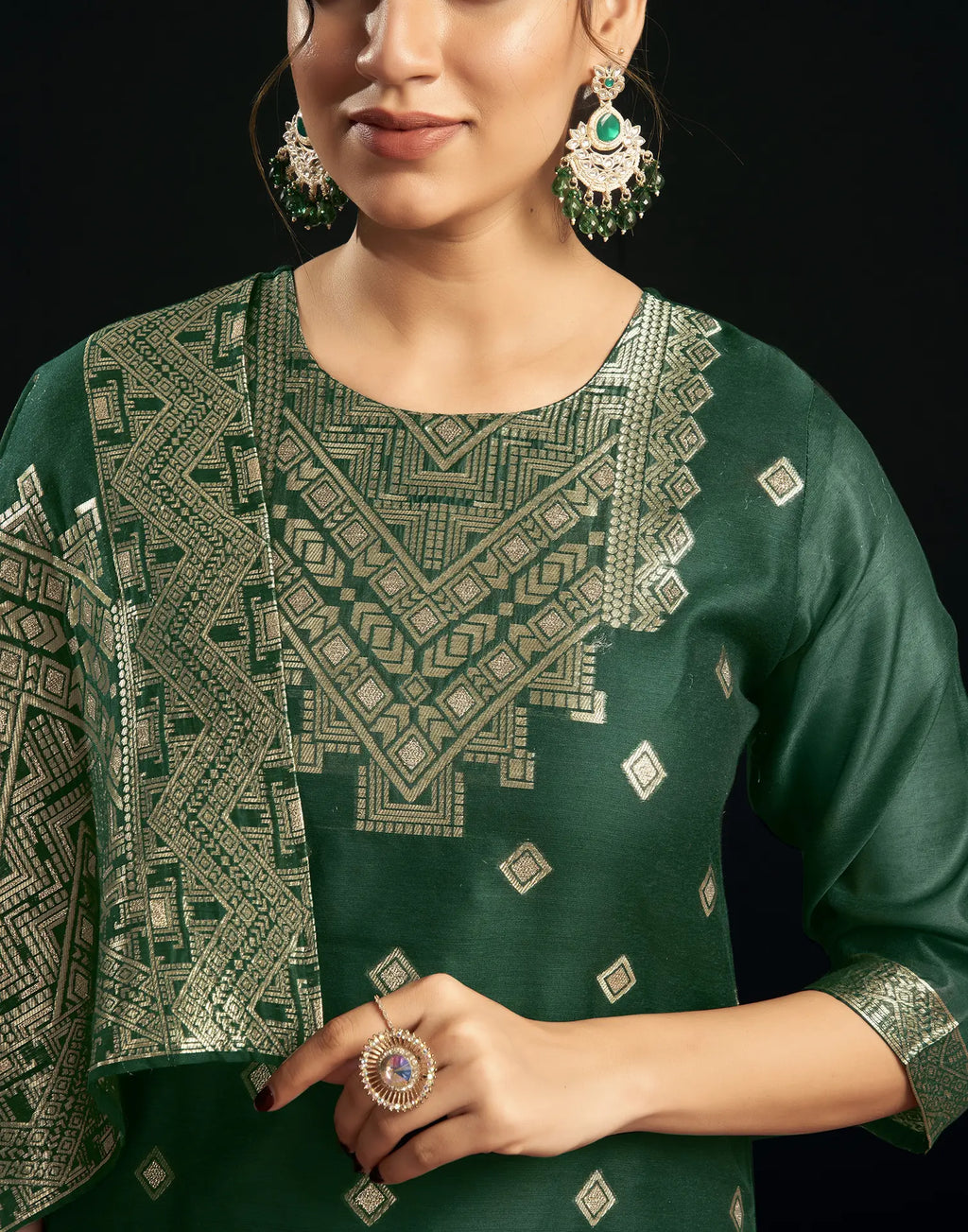 Silk Jacquard Woven Straight 3 Piece Kurta Set