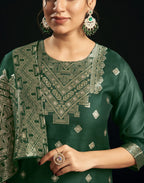 Silk Jacquard Woven Straight 3 Piece Kurta Set