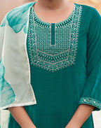Velvet Embroidered Straight 3 Piece Kurta Set