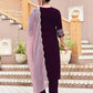 Velvet Dyed, Sequins, Embroidery and Lace Straight Kurta with Pant & Dupatta