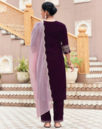 Velvet Embroidered Straight 3 Piece Kurta Set
