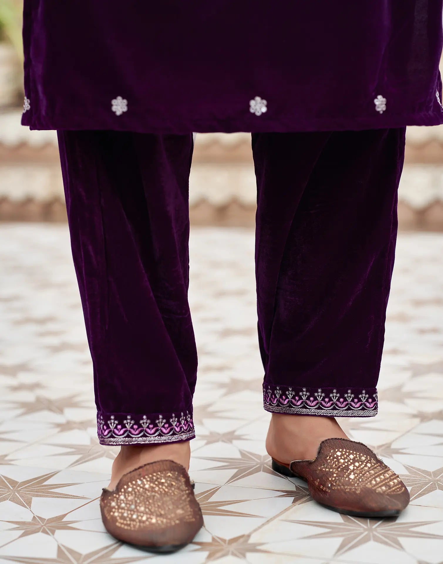 Velvet Embroidered Straight 3 Piece Kurta Set