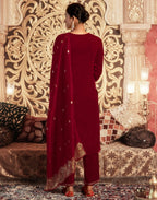 Velvet Embroidered Straight 3 Piece Kurta Set