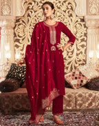 Velvet Embroidered Straight 3 Piece Kurta Set