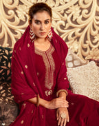 Velvet Embroidered Straight 3 Piece Kurta Set