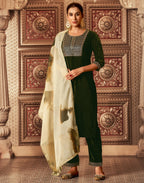 Velvet Embroidered Straight 3 Piece Kurta Set