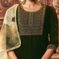 Velvet Sequins, Embroidery and Lace Straight Kurta with Pant & Dupatta