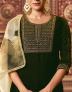 Velvet Embroidered Straight 3 Piece Kurta Set