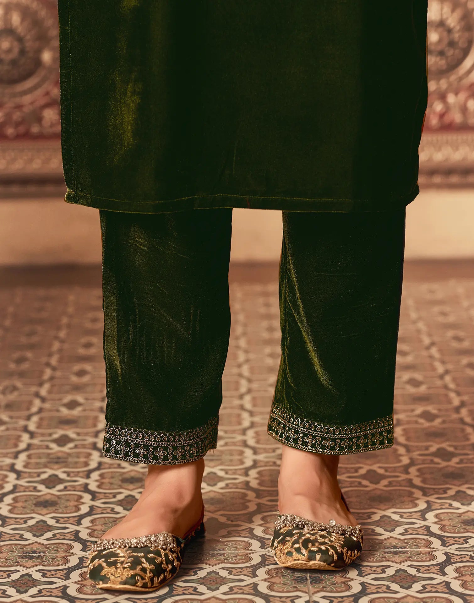 Velvet Embroidered Straight 3 Piece Kurta Set
