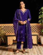 Velvet Embroidered Straight 3 Piece Kurta Set