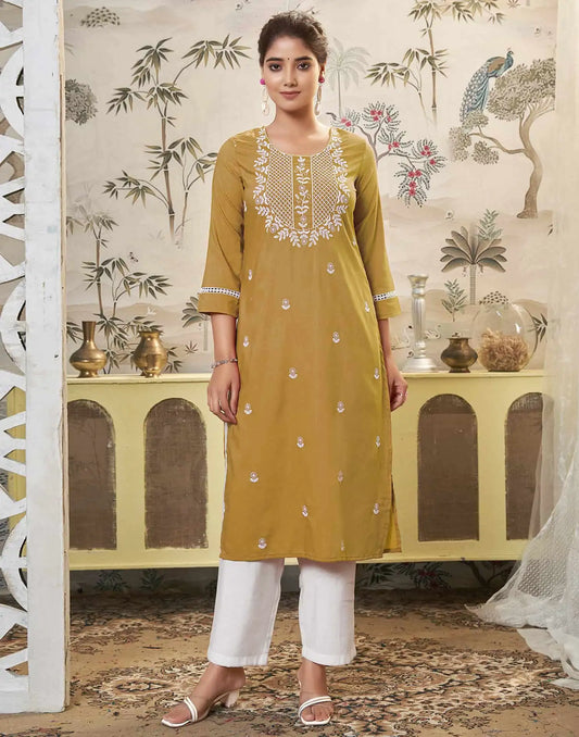 Cotton Embroidered Straight Kurti