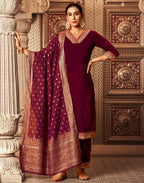 Velvet Embroidered Straight 3 Piece Kurta Set
