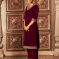 Velvet Dyed, Sequins, Embroidery and Lace Straight Kurta with Pant & Dupatta