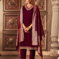 Velvet Dyed, Sequins, Embroidery and Lace Straight Kurta with Pant & Dupatta