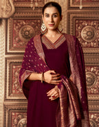 Velvet Embroidered Straight 3 Piece Kurta Set