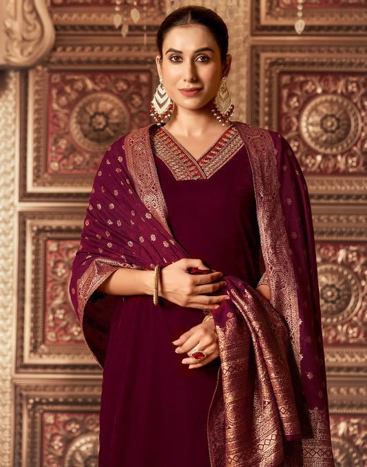 Velvet Embroidered Straight 3 Piece Kurta Set