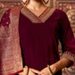 Velvet Dyed, Sequins, Embroidery and Lace Straight Kurta with Pant & Dupatta