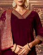 Velvet Embroidered Straight 3 Piece Kurta Set