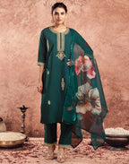 Silk Embroidered Straight 3 Piece Kurta Set